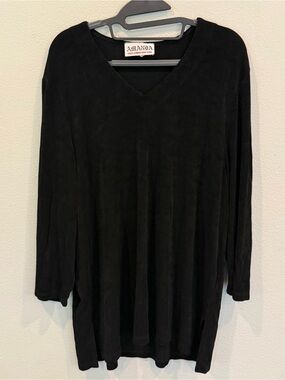 Amanda Black Pullover Slinky Top Tunic 3/4 Sleeve V-Neck Women’s Plus 1X